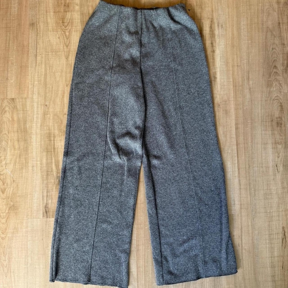 Zara Charcoal Gray Knit Wide-Leg Pants